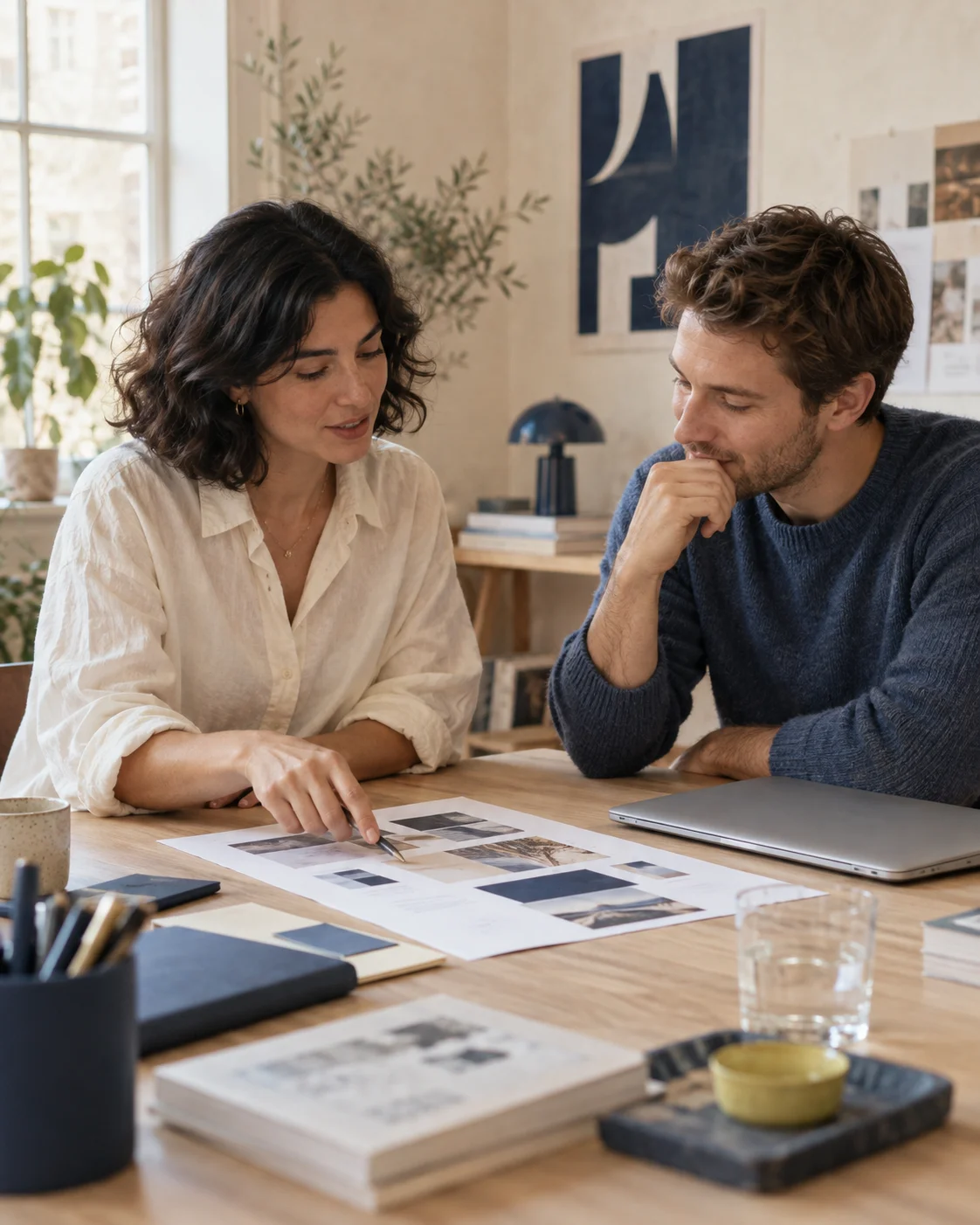 Creative colleagues reviewing a brand direction together